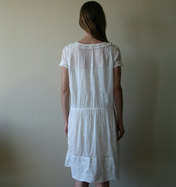 antique white cotton eyelet lace drop waist dress… - image 5