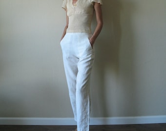 vintage Jean Charles de Castelbajac white linen high waist pants 1 XS
