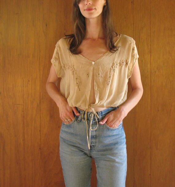 1930s antique sheer embroidered blouse, m
