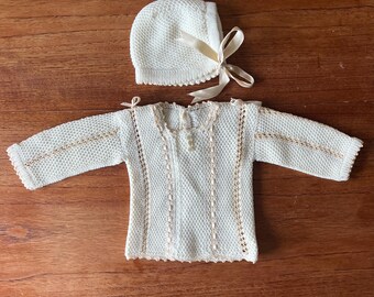 vintage baby girl crochet sweater and bonnet