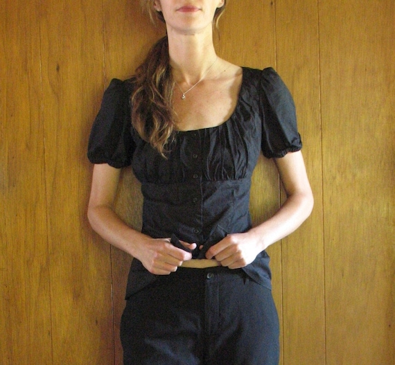 PRADA black cotton square neck blouse, s - m