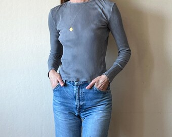 cornflower blue ribbed silk top