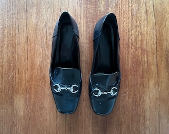 vintage Gucci black patent horse bit loafers 38.5