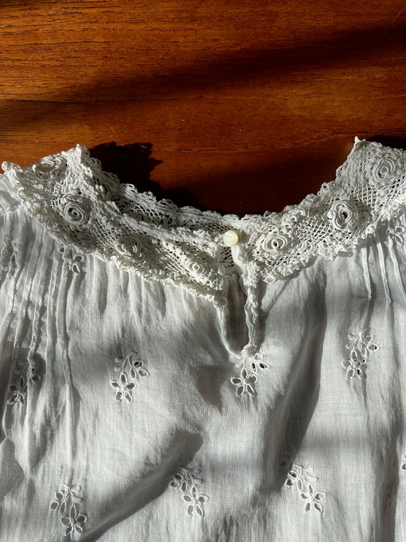 antique white cotton eyelet lace drop waist dress… - image 8