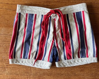 vintage 1960s-70s boy's red white blue striped cotton drawstring shorts