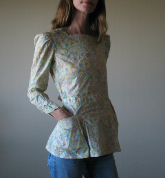 1970s Cacharel Paris floral square neck blouse wi… - image 7