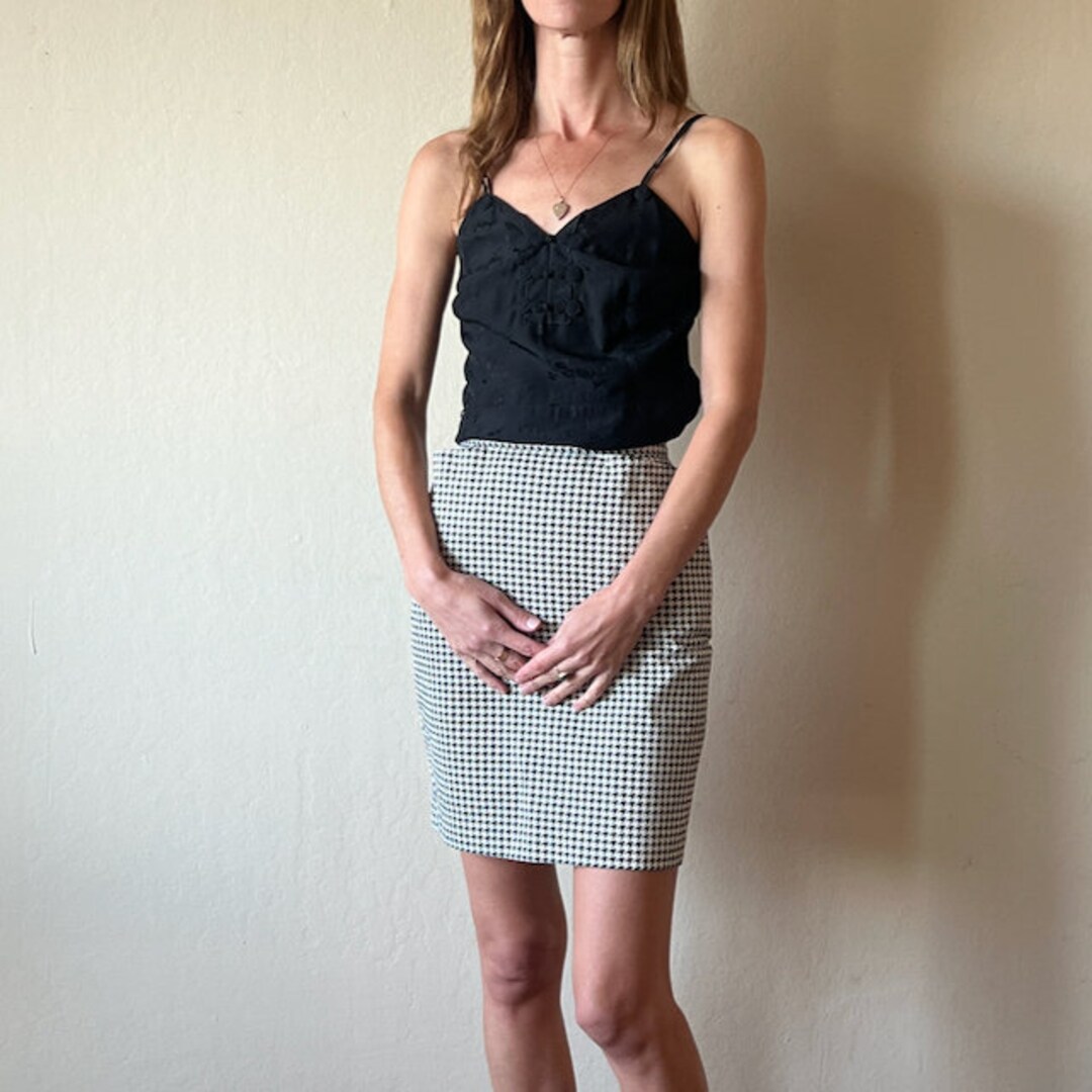 Italian Black and White Houndstooth Mini Skirt XS - Etsy
