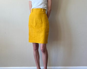 yellow linen high waist skirt