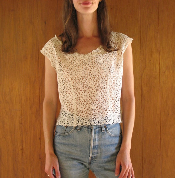 1950s white lace blouse, s - m - image 2