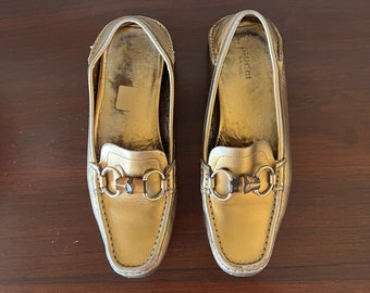 vintage Gucci gold leather driving moccasins 8