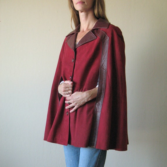 1970s red suede and leather cape - image 3