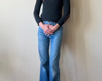 Prada Milano charcoal grey cashmere sweater with elbow patch sleeves XS