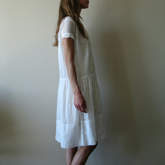 antique white cotton eyelet lace drop waist dress… - image 4