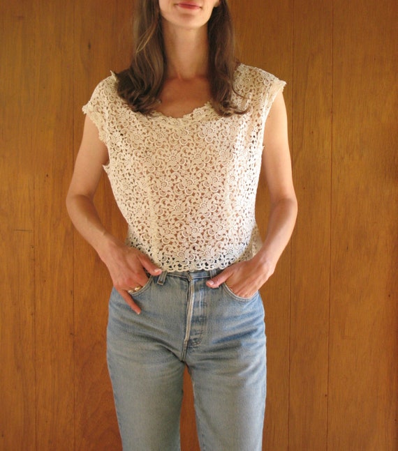 1950s white lace blouse, s - m