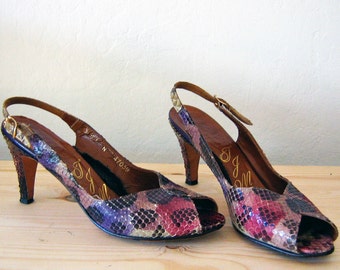RAINBOW snakeskin peep toe heels, 8