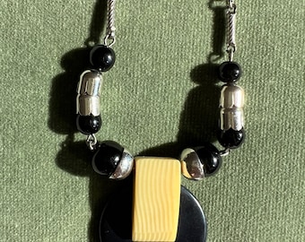 Jakob Bengel Art Deco chrome tube and link necklace