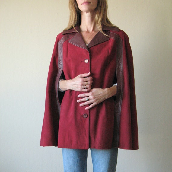 1970s red suede and leather cape