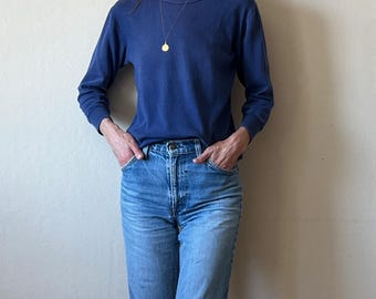 vintage French 70s navy blue thermal long sleeved top