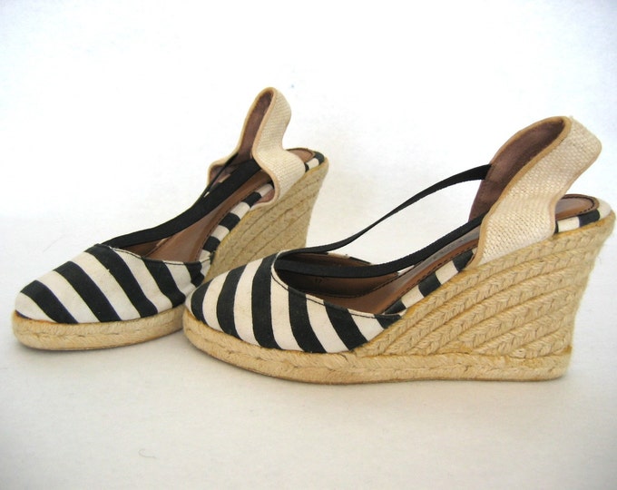 Black and White STRIPED ESPADRILLE Wedges - Etsy