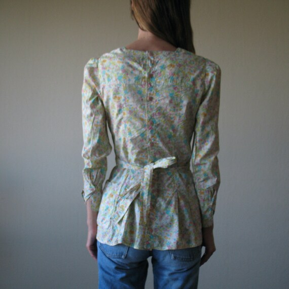 1970s Cacharel Paris floral square neck blouse wi… - image 4