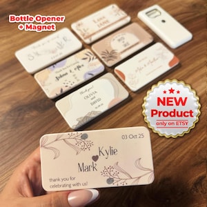 Recuerdos de boda con imán personalizable para invitados, nuevo diseño de recuerdo de boda, abrebotellas, regalo para invitados, nuevo modelo de abrebotellas + imán.