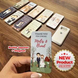 Recuerdos de boda personalizables para invitados al por mayor, abrebotellas con imán de dibujos animados, regalo para invitados, recuerdos de dibujos animados