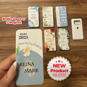 Recuerdos de boda con imán personalizables para invitados, nuevo diseño de recuerdo de boda, regalo para invitados, nuevo modelo de abrebotellas con imán, recuerdo