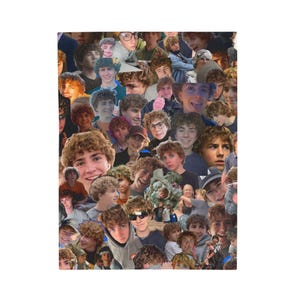 May include: A collage of photos featuring many young men with brown hair. The photos are arranged in a grid pattern and are all close-ups of the men's faces.