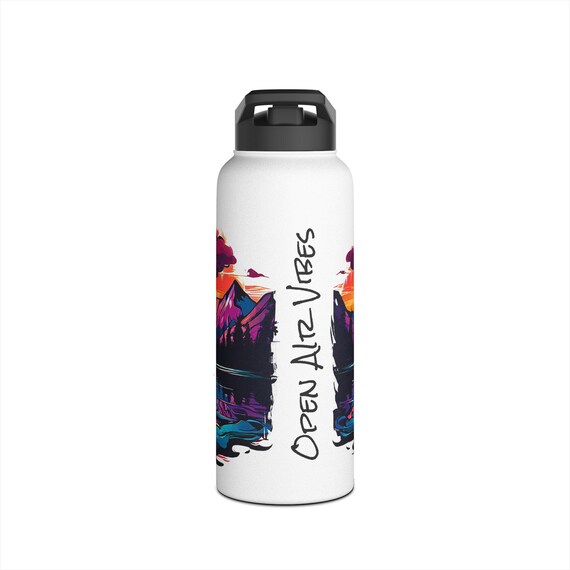 Bouteille d'eau en acier inoxydable avec couvercle à paille à large poignée, rouge, gris, camouflage, pour enfants et adultes