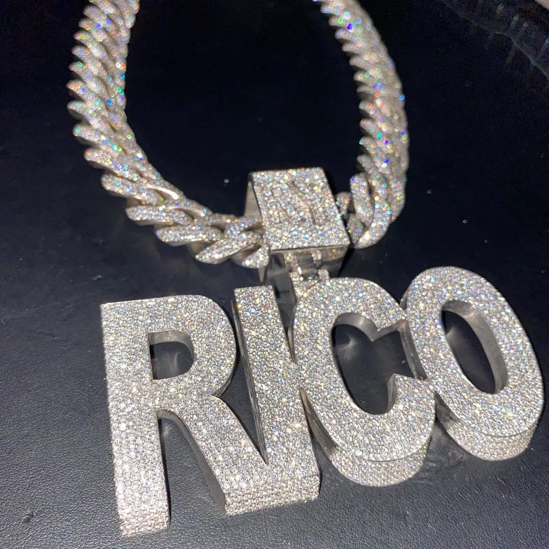 Iced Out VVS Moissanite Letter RICO Pendant /iced Out Pendant/hiphop ...