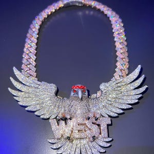 Custom Hand Made Hiphop Flying Owl With Letter West Pendant / CZ/Moissanite Round Diamond / 3D ice Out /Dream Pendant 925 Sterling Silver
