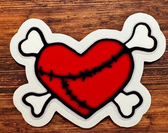 Halloween Heart & Crossbones Waterproof Sticker