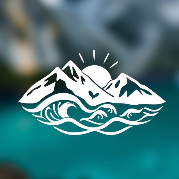 Mountain Waves Heart Decal: Outdoor Adventure Vinyl Decal