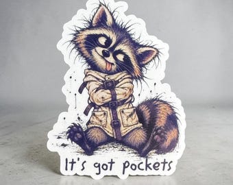 It's Got Pockets- Raccoon Vinyl Sticker | Unhinged Straight Jacket Decal | Sticker for Journal, Kindle, Laptop