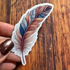 Watercolor Feather Sticker: Boho Clouds, Waterproof Decal