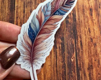 Watercolor Feather Sticker: Boho Clouds, Waterproof Decal