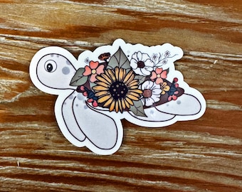 Floral Turtle Sticker: Waterproof for Laptops, Water bottles, and more