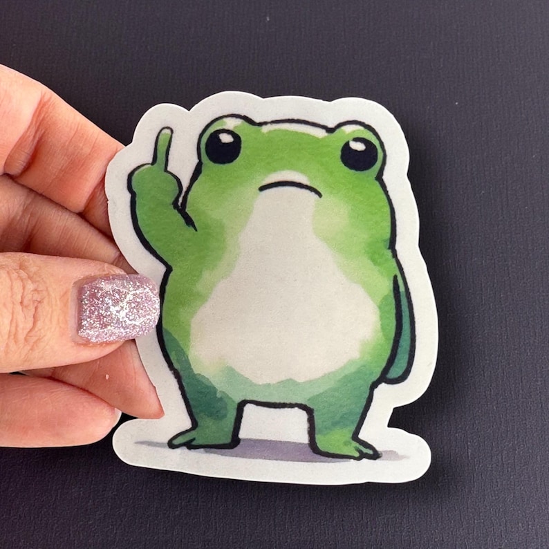 Middle Finger Frog Sticker: Funny Waterproof Vinyl image 2