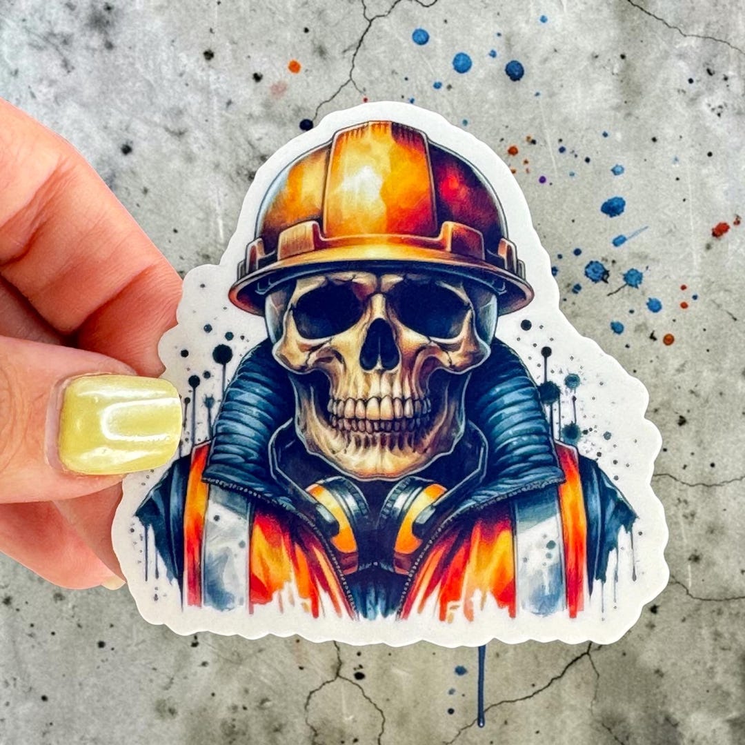 Skeleton Construction Worker Sticker: Waterproof Hard Hat Sticker - Etsy