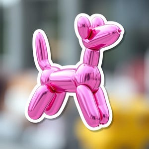 Metallic Pink Balloon Dog Waterproof Sticker,  Trendy Stickers, Cute Sticker, Water bottle Stickers, Cute Dog Sticker, Dog Lover