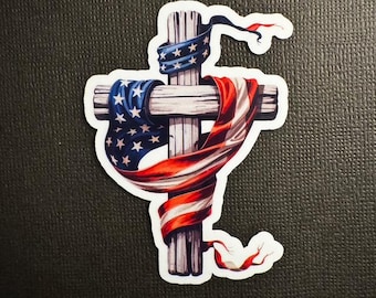 American Flag Cross Sticker, Faith Based Sticker