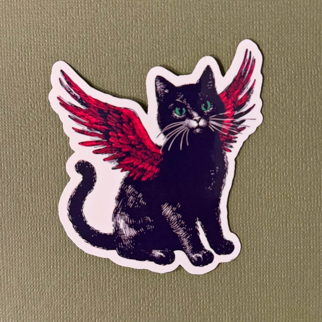 Winged Black Cat Waterproof Sticker, Cat Lover Gift - Etsy
