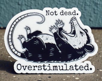 Overstimulated Opossum Sticker: Funny Waterproof Vinyl