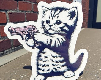Kitten Gun Waterproof Sticker, Cat Stickers