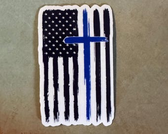 Thin Blue Line Flag Sticker: Law Enforcement First Responder