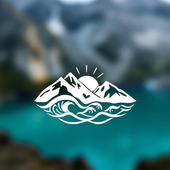 Mountain Waves Heart Decal: Outdoor Adventure Vinyl Decal