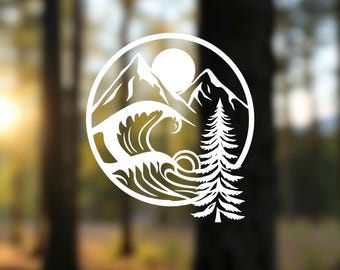 Mountain Wave Tree Decal: Outdoor Adventure Vinyl Sticker