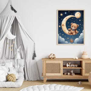 15 Teddy Bear Nursery Print – Moon and Stars Digital Download, Cute Baby Wall Art, Dreamy Night Sky Printable for Baby Room Decor