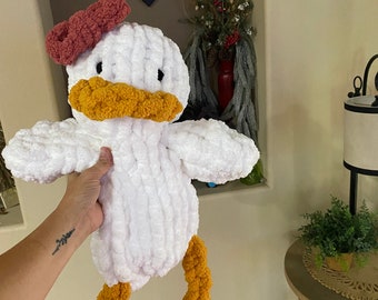 白いアヒルの横たわるぬいぐるみ 8インチ カラフルリボン バーンヤード