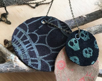 handmade skull, bacteria & flora leather nacklace